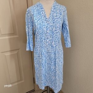 J Mclaughlin denim blue print RIVIERA PLEATED PINTUCK SHIRT TUNIC dress S
